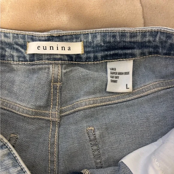 Eunina Blue Jean Shorts Distressed Frayed Hem - Picture 2 of 8